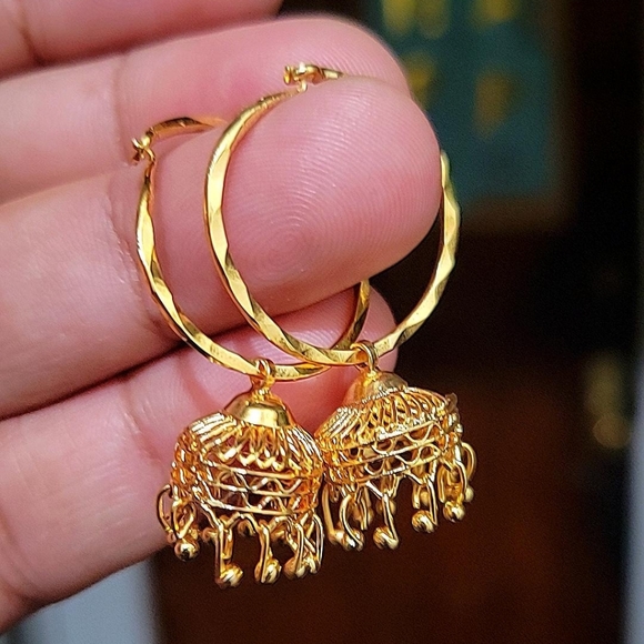 22k Real Gold Plated Hoop  Earrings | Earrings | Small Gold Earrings | Jhumka NW - Picture 1 of 5